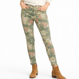 ZARA Trafaluc Floral Jeggings Women 6 Green Rose Print Skinny Pants Vintage Look